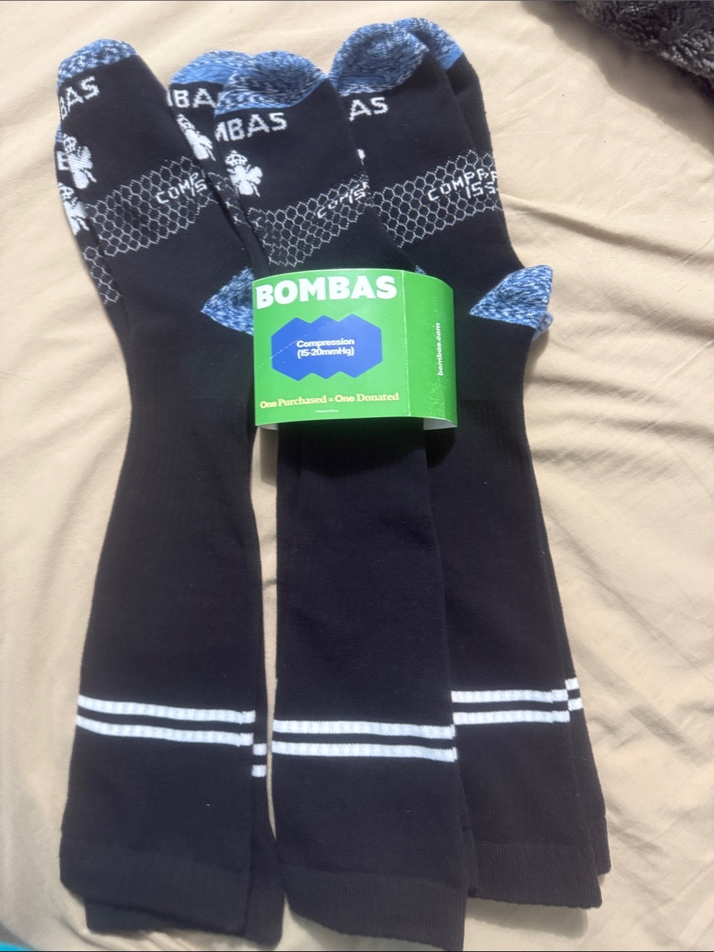 Bombas Black Extra Long Compression Socks Size Large (11-13) 3 Pair
